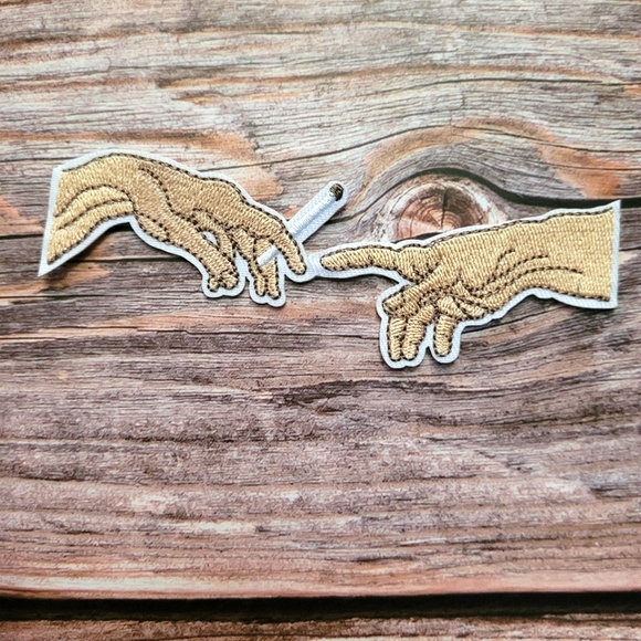 The Creation of Adam Smoking Cigg Punk Embroidered Patch Michelangelo Patch - Picture 1 of 2